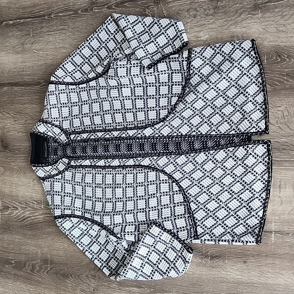 MING WANG Two-Tone Chain Trim Textured Filament Knit Blazer Jacket Medium